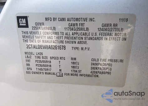 2010 GMC Terrain Sle-2 from USA, damaged, VIN 2CTALDEW8A6261678
